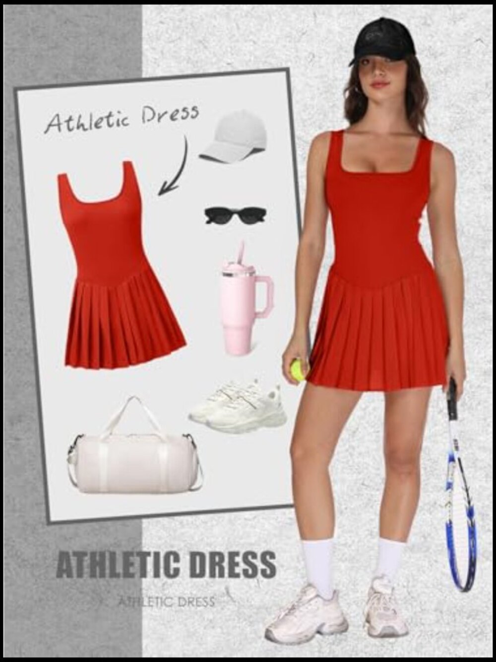 A-Line Tennis Dress with Built-in Shorts Pockets Sleeveless Pleated High Waist - Picture 4 of 5